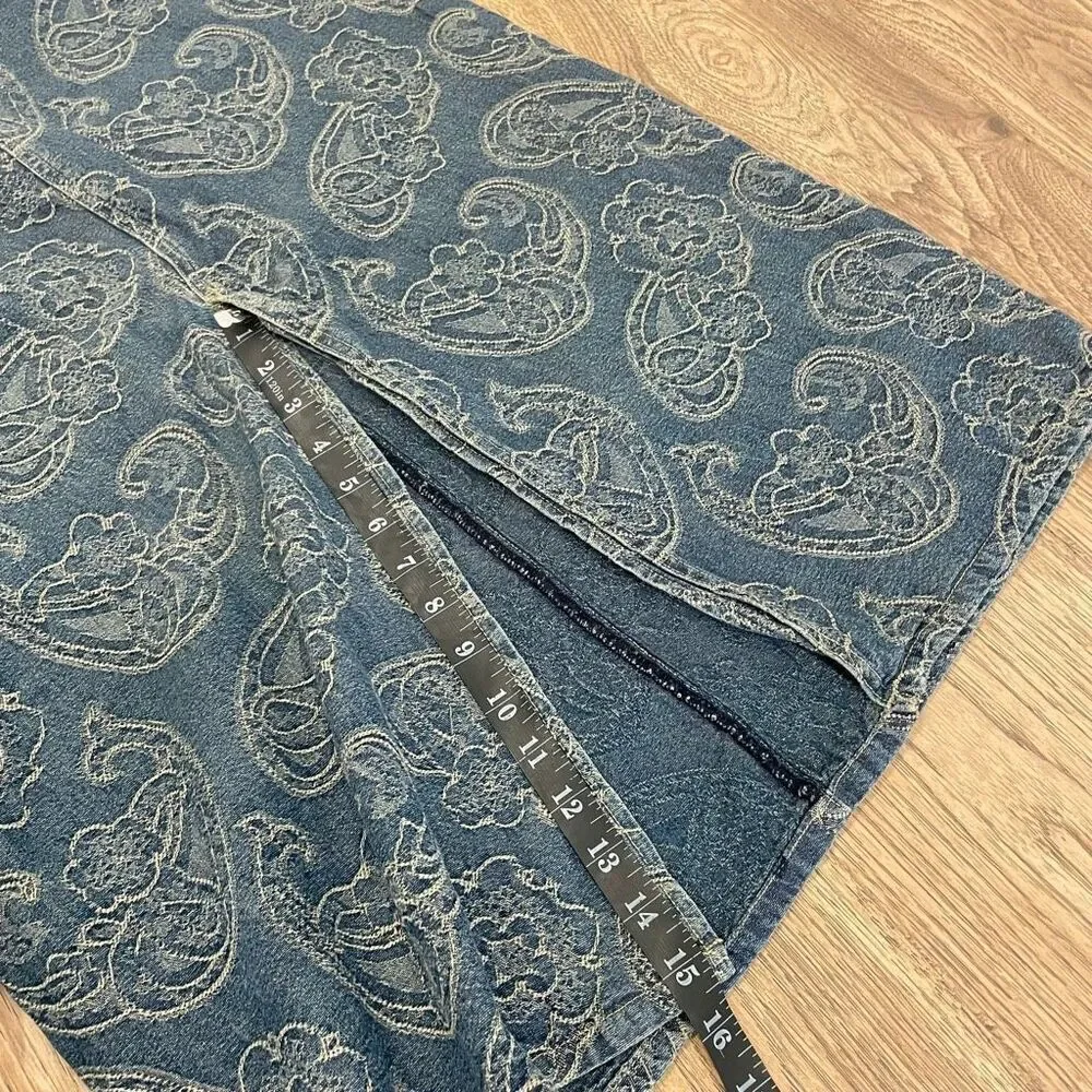 Vintage Liz Claiborne LizWear‎ Denim Bohemian Paisley Embroidered Maxi Skirt 4